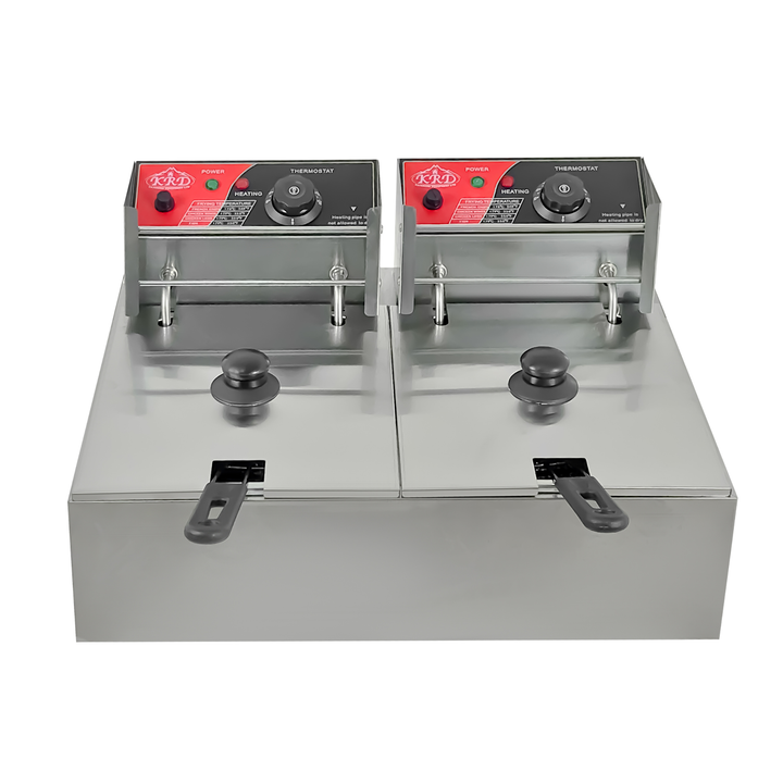 KRD Double Tank Electric Fryer 2 x 6 Litre Commercial Countertop 5kW with stainless steel design and dual independent tanks.