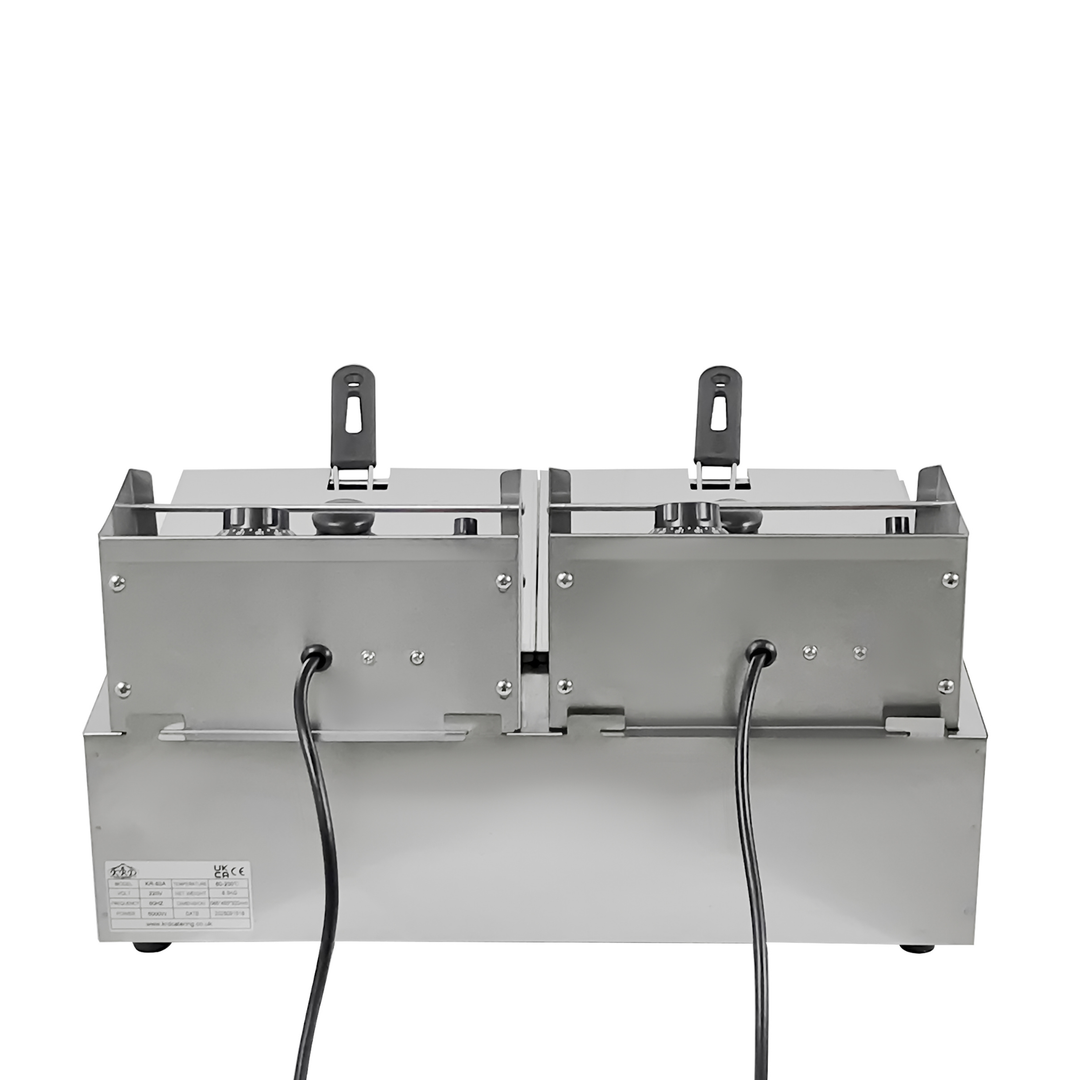 KRD Double Tank Electric Fryer 2 x 6 Litre Commercial Countertop 5kW with stainless steel design and two independent frying tanks.