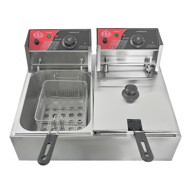 KRD Double Tank Electric Fryer 2 x 6 Litre Commercial Countertop 5kW with stainless steel design and independent controls.