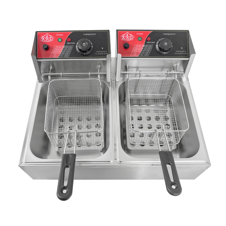 KRD Double Tank Electric Fryer 2 x 6 Litre Commercial Countertop 5kW with two independent tanks and stainless steel design.
