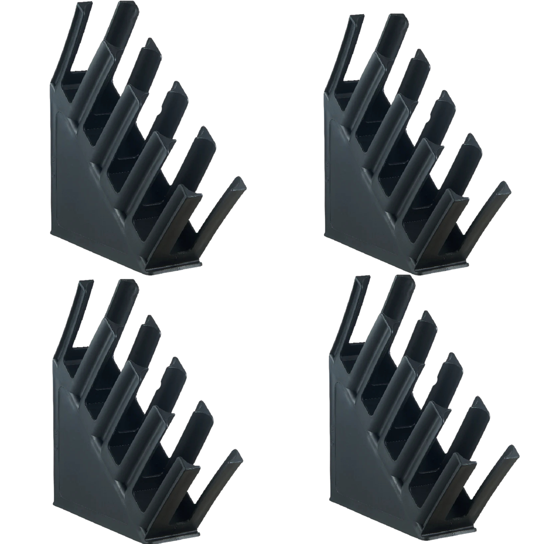 KRD Tilted Coffee Cup Holder Rack 4 Slot Black Polypropylene (Pack of 4) for organizing beverage cups in commercial settings.