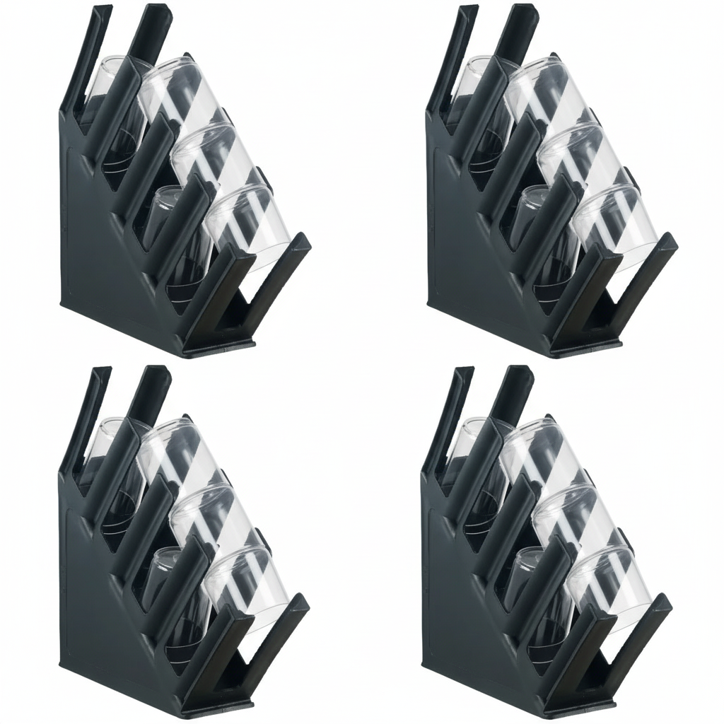 KRD Tilted Coffee Cup Holder Rack 4 Slot Black Polypropylene (Pack of 4)