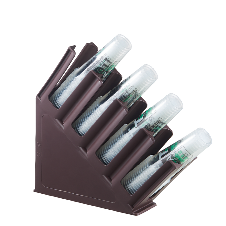 Tilted Coffee Cup Holder Rack 4-Slots Polypropylene Coloured features a durable design for efficient drink service.