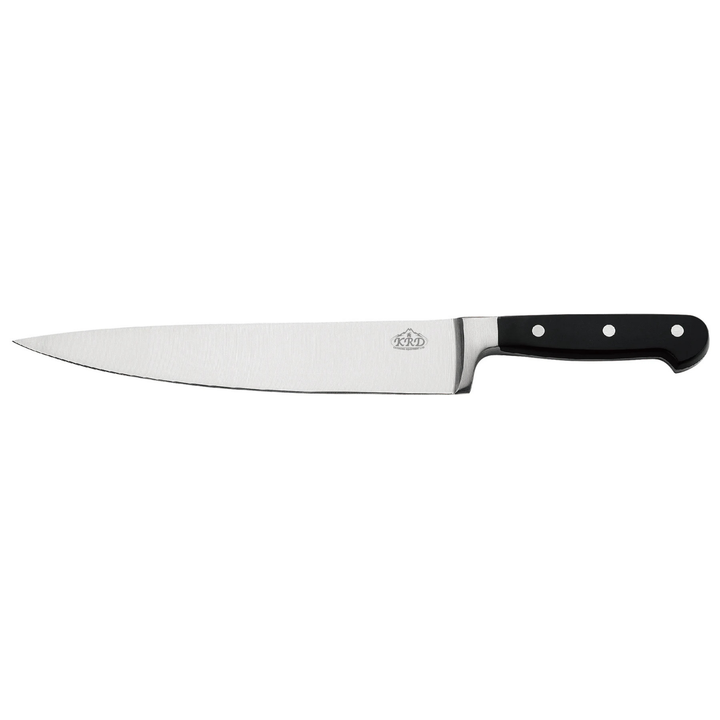 KRD 10" Chef Knife Black 2.5mm Thickness 50209, stainless steel blade for commercial kitchen tasks.