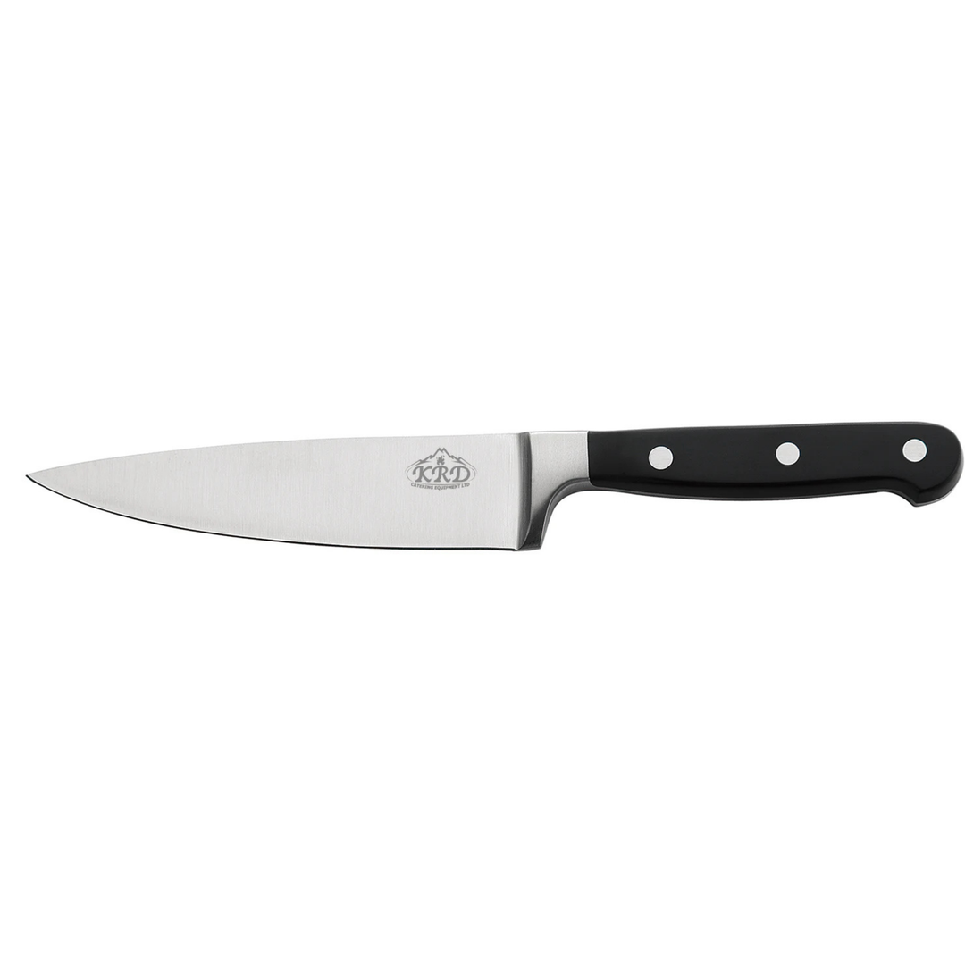 KRD 6" Chef Knife Black 2.5mm Thickness 50244, stainless steel, versatile for kitchen tasks in commercial kitchens.