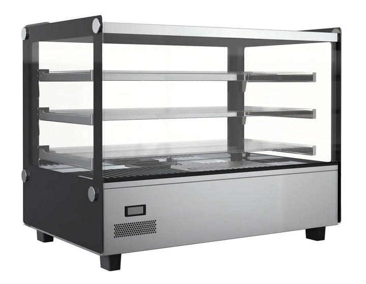 KRD Commercial Premium Heated Showcase Food Warmer 160L with 3 shelves for displaying food at ideal temperature.