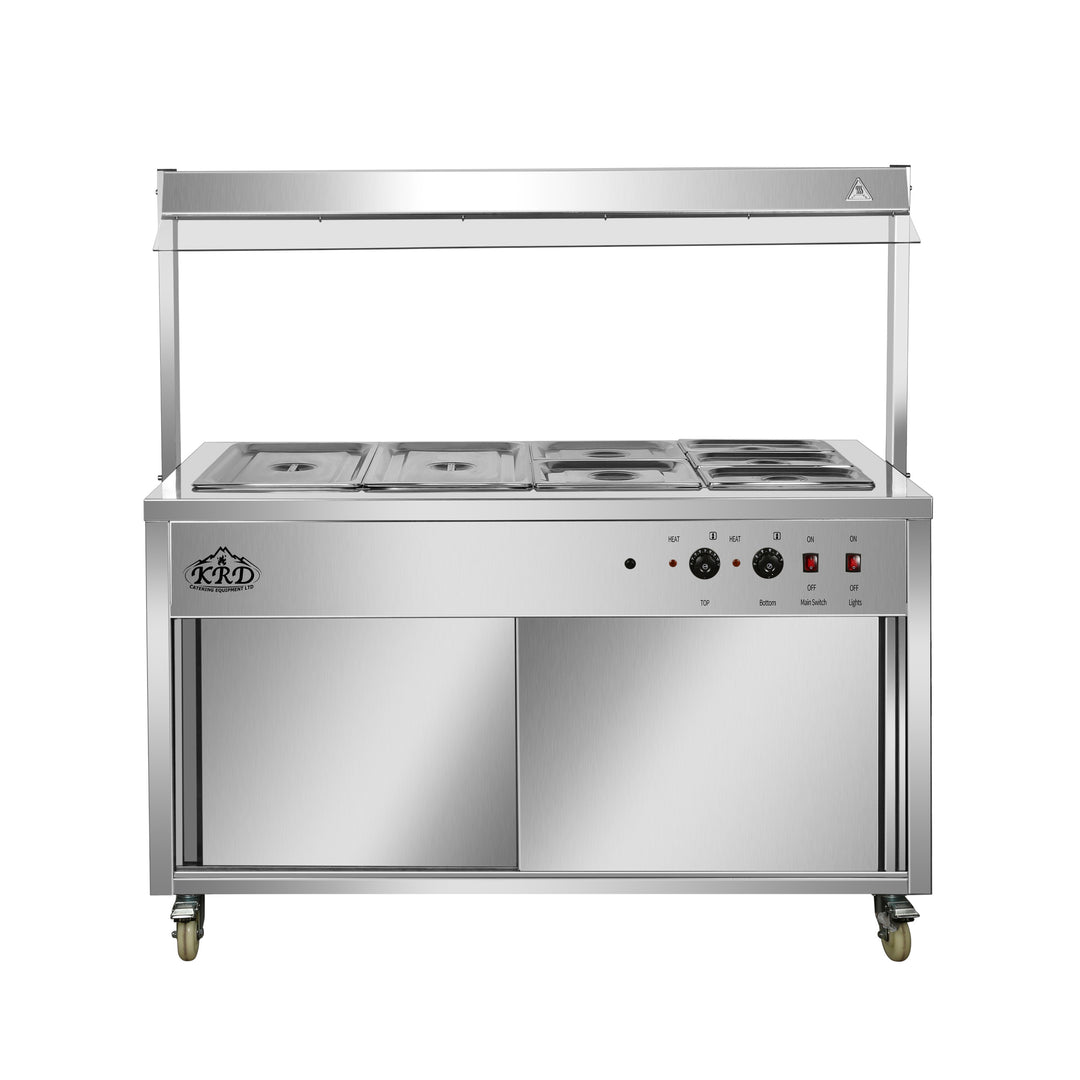 KRD Professional Bain Marie Showcase Hot Display With Heated Sneeze Guard 144cm 4xGN1/1