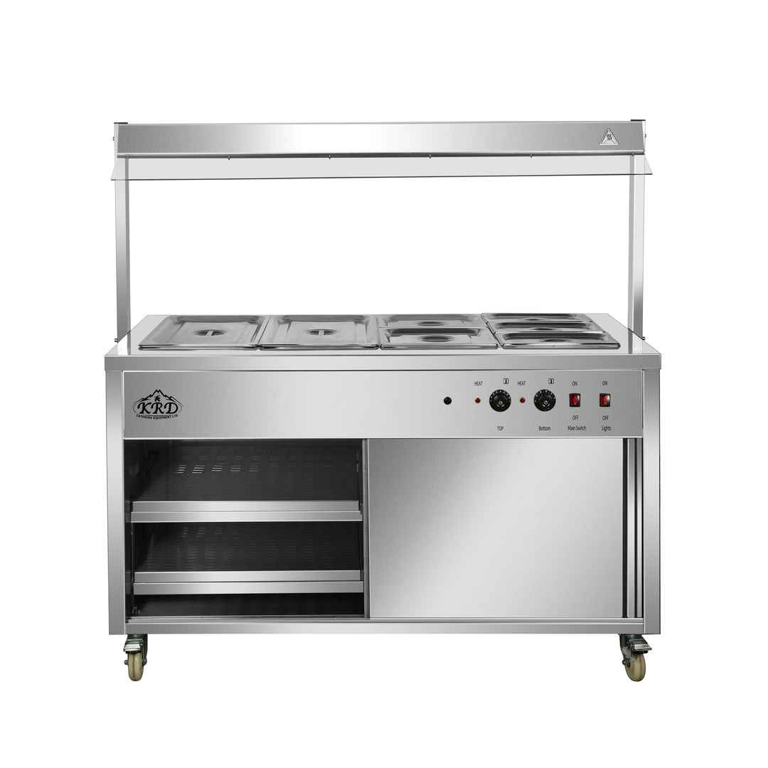 KRD Professional Bain Marie Showcase Hot Display With Heated Sneeze Guard 144cm 4xGN1/1