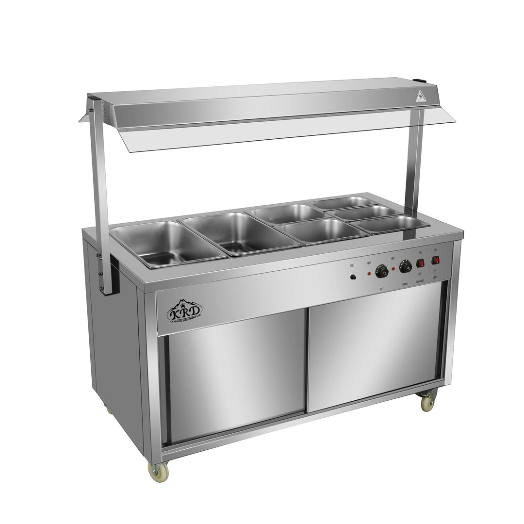 KRD Professional Bain Marie Showcase Hot Display With Heated Sneeze Guard 144cm 4xGN1/1