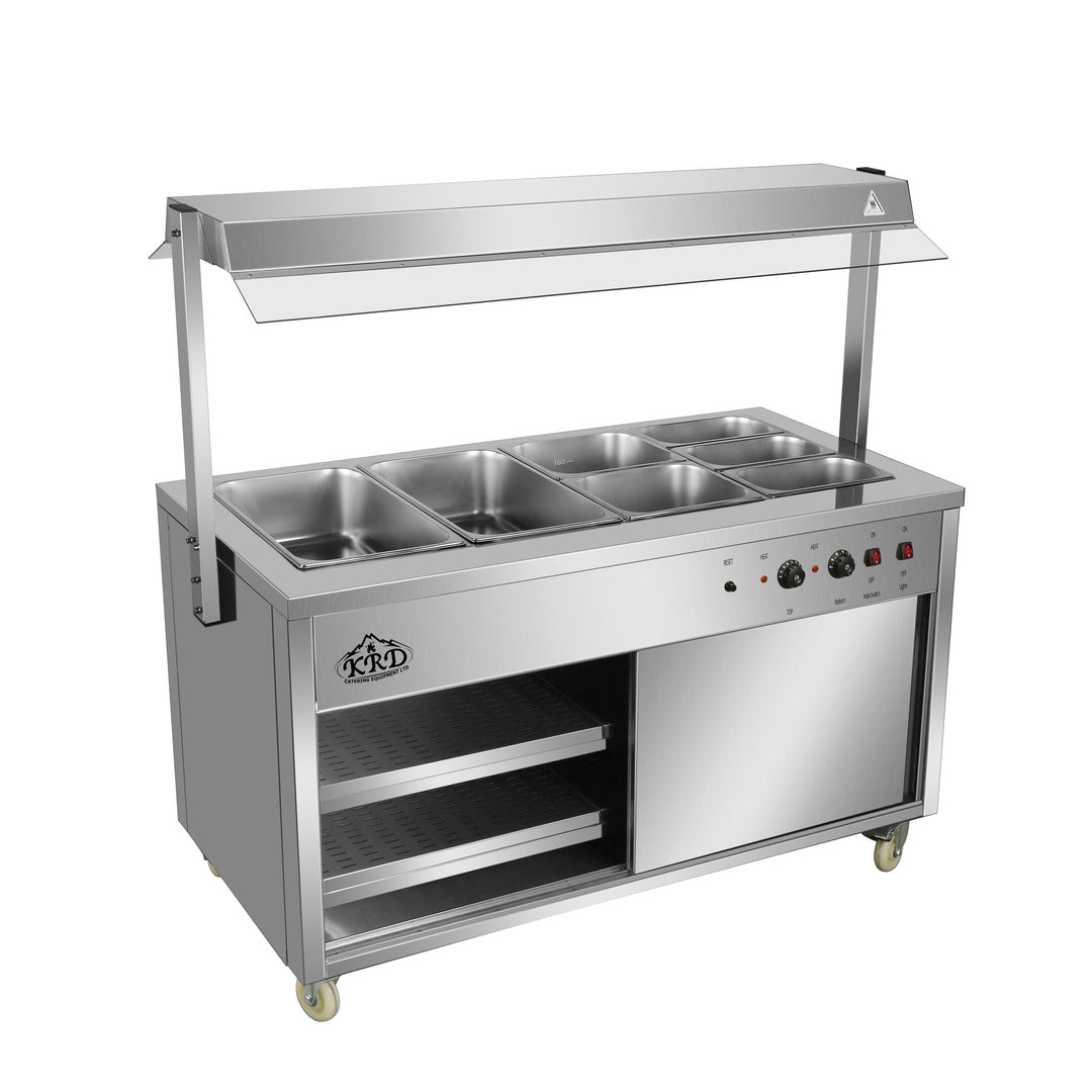 KRD Professional Bain Marie Showcase Hot Display With Heated Sneeze Guard 144cm 4xGN1/1