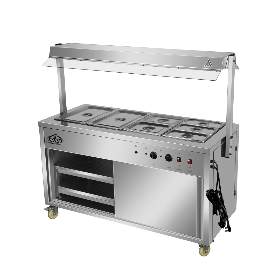 KRD Professional Bain Marie Showcase Hot Display With Heated Sneeze Guard 144cm 4xGN1/1