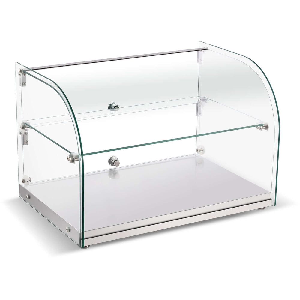 KRD Neutral Display Case Curved 2 Tier 555x380x368mm Stainless steel frame XCZ45L ideal for showcasing pastries and desserts.