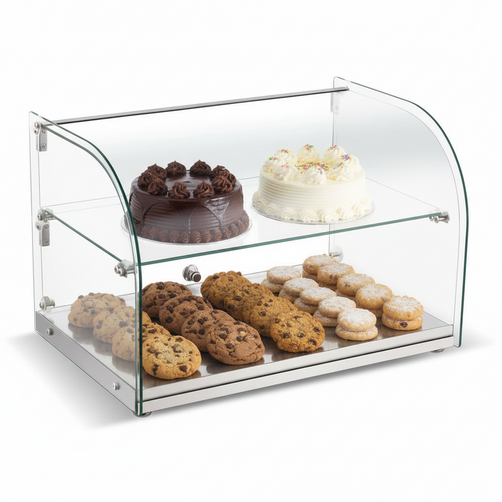 KRD Neutral Display Case Curved 2 Tier 555x380x368mm Stainless steel frame XCZ45L