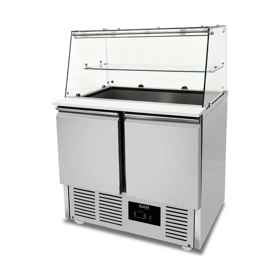 KRD 2 Door Saladette Counter Fridge with Chopping Board &amp; Glass Top THS900FVG