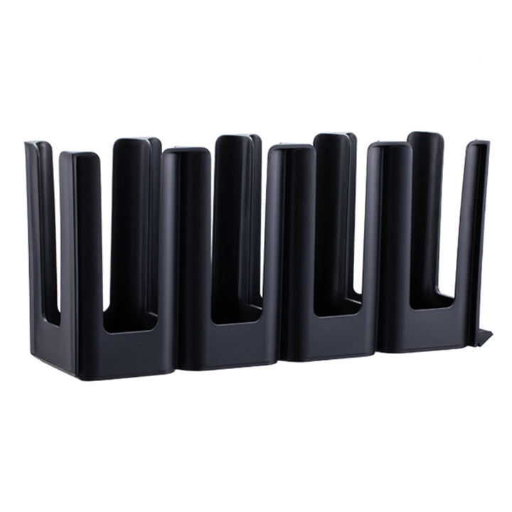Flat Coffee Cup Rack Holder 4-Slots Polypropylene, black cup holder with 4 compartments for organized coffee cups.