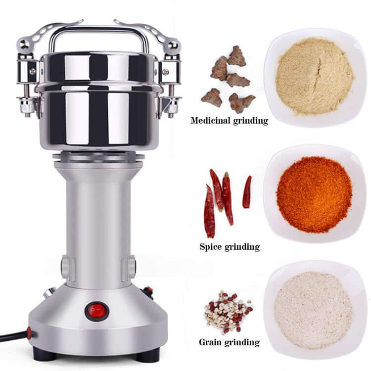 KRD Electric Grain Mill Spice Grinder with medicinal, spice, and grain grinding options in compact design.