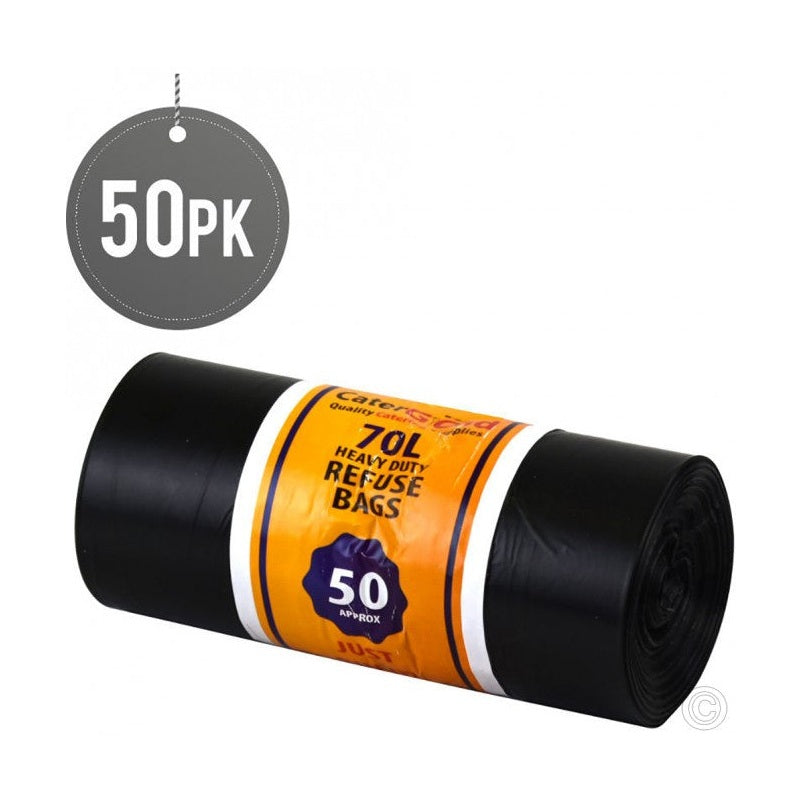 Heavy Duty Refuse Sacks Bin Bags/Liners 70L 50pack 66x83cm
