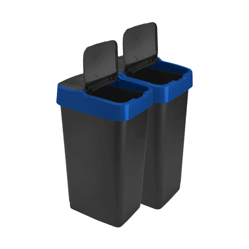 Plastic Swing Bin for Recycling Kitchen Rubbish Waste Dustbin with Lid (Blue &amp; Blue, 2 x 60L)
