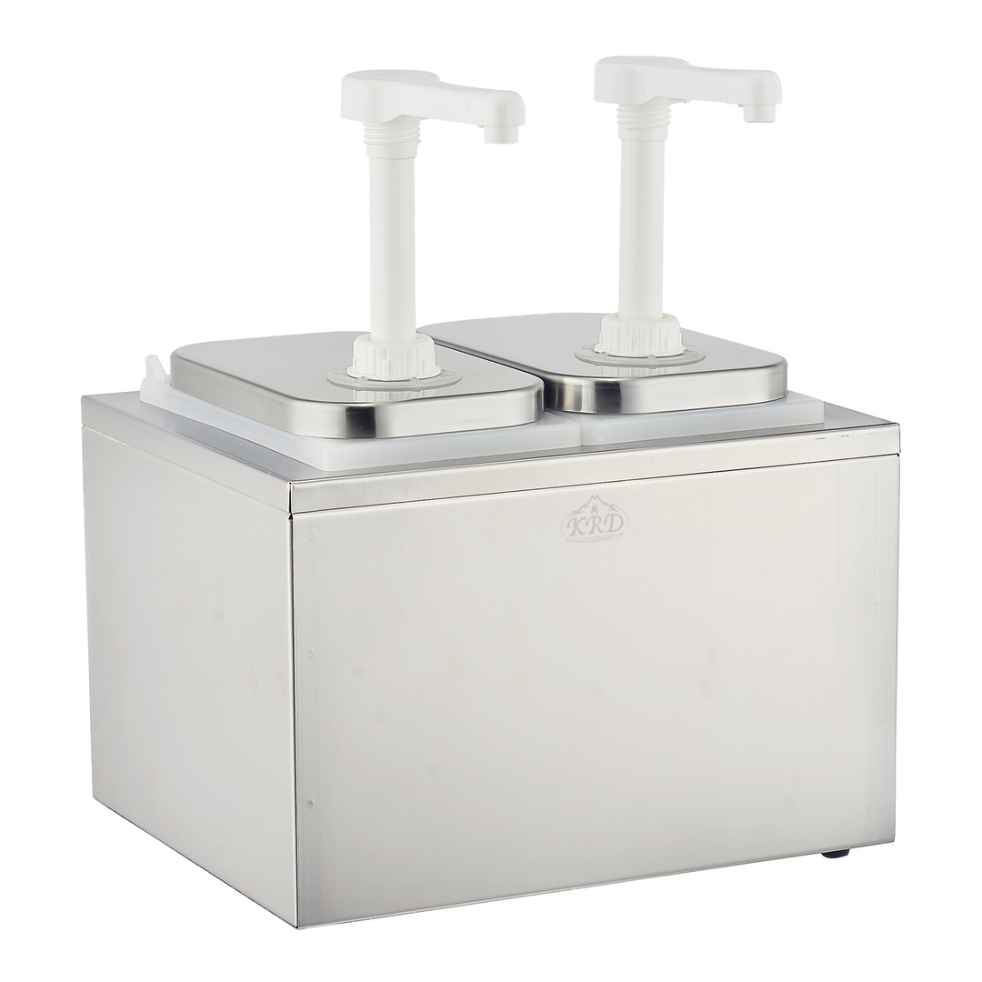 KRD Condiment/Sauce Dispenser with Plastic Pump 2 x 2 Litre in stainless steel for commercial kitchen use.
