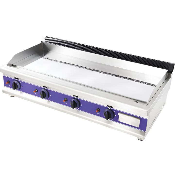 Flat-top grill with blue control panel on a white background