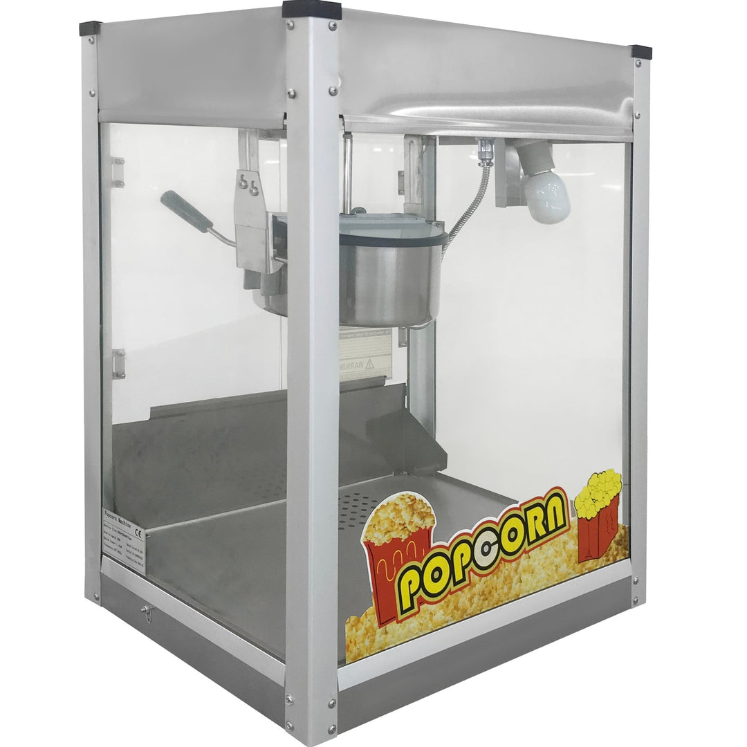 KRD Commercial Tabletop Electric popcorn machine 1400KW KR-2488 with stainless steel design, ideal for commercial catering use.