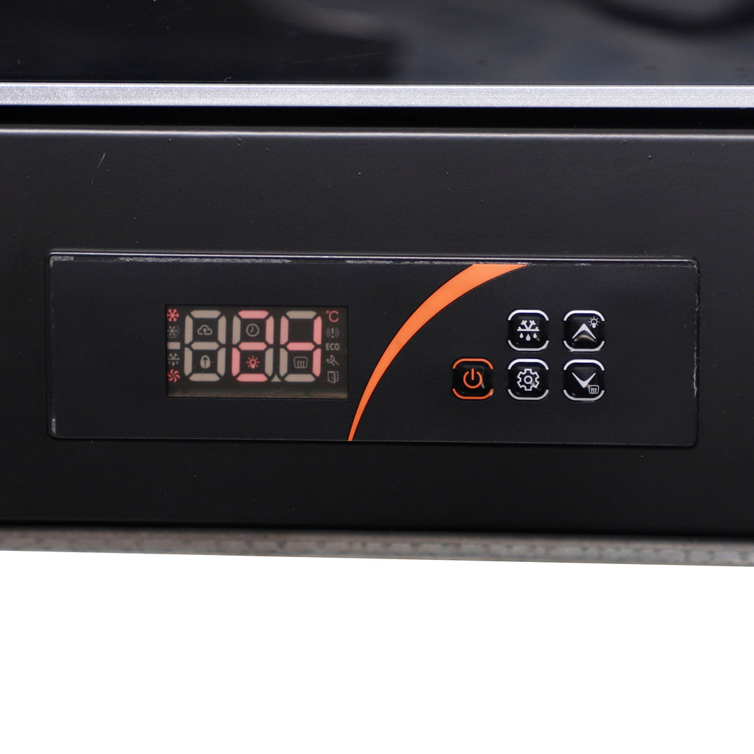 Control panel of KRD Upright Double Display Refrigerator 2 Hinged Glass Door 110cm LG41100LWA showing temperature settings.