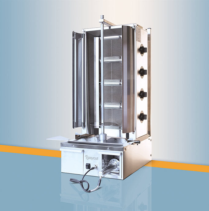 Original manufacturer photograph of the EasyCut I4G four-burner machine showing the included knife connected in its storage bay