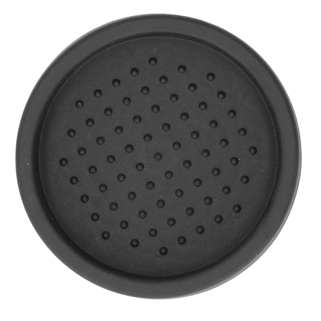 Espresso silicone coffee round tamper mat, 75mm size, anti-slip holder pad in black.