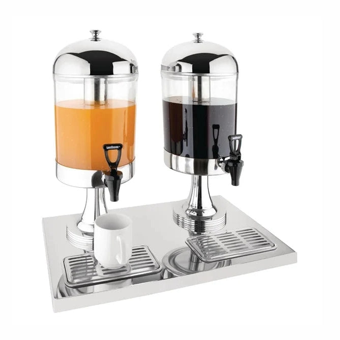 KRD Commercial Juice Dispenser Drip Tray 2 X 8 litres with chrome finish, designed for commercial catering and restaurant use.