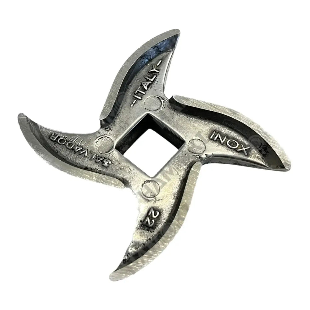 KRD Size 22 Meat Mincer Blade Replacement Knife Cutter Spare Part made of hardened steel, featuring a cross-blade design, 90mm diameter.