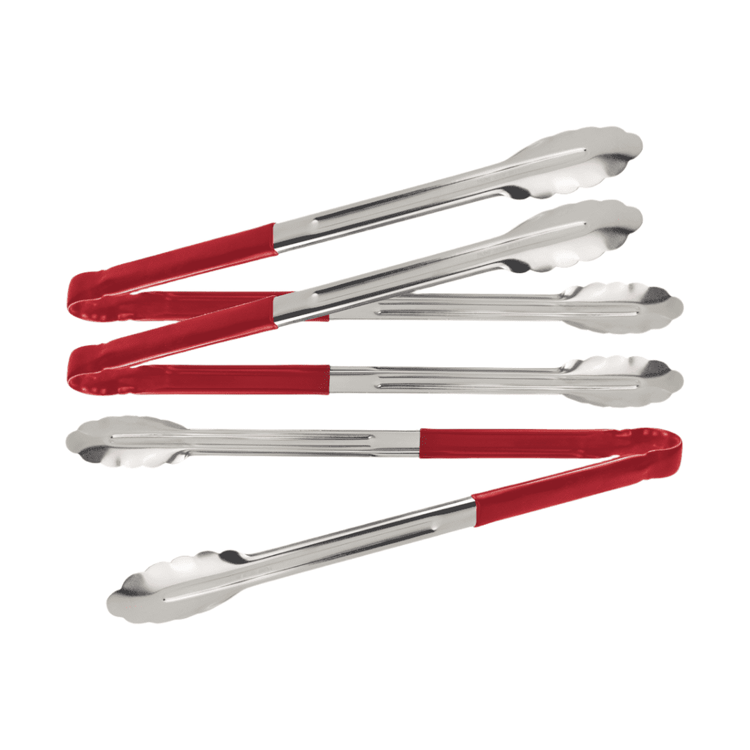 KRD Colour Coded Red Utility Serving Tongs clip 300mm 12" Set of 3