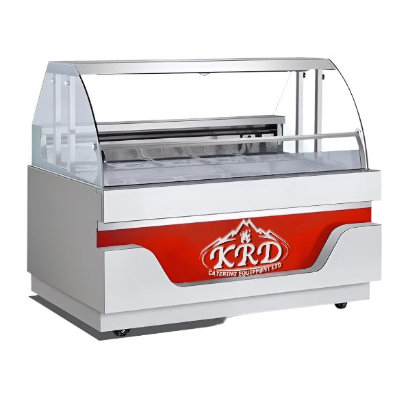 KRD Commercial 1500mm deli counter with curved glass, 10x GN1/2 capacity for displaying fresh ingredients.