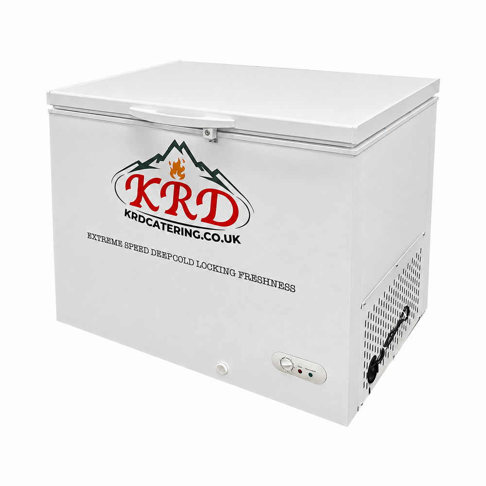 KRD BD/C358 268L commercial chest freezer angled view