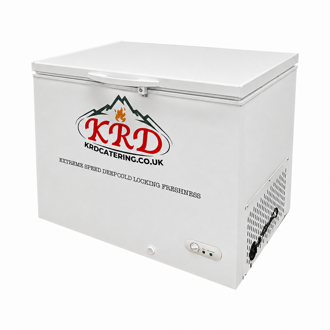 KRD BD/C358 268L commercial chest freezer angled view