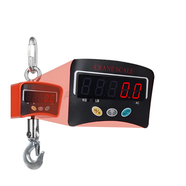 KRD Commercial Crane Scale OCSB1 LCD display with hook, capacity 500kg, resolution 200g for industrial weighing.