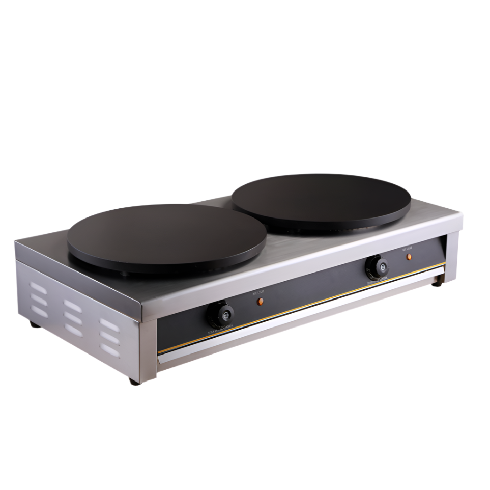 KRD Commercial Double Electric Crepe Maker OP2, 2x400mm plates, stainless steel, 6kW, dimensions 860x450x210mm