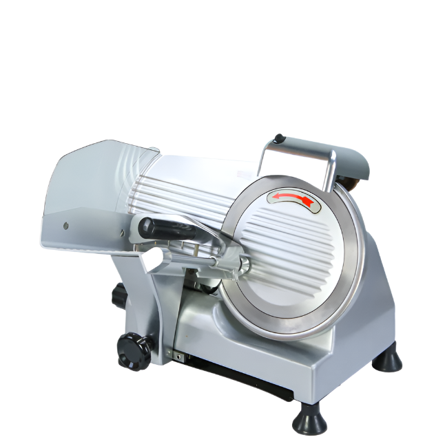 KRD Commercial Meat Slicer B200B4, 200mm blade, anodized aluminum, countertop design, 210W power, easy to clean.