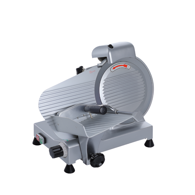KRD Commercial Meat Slicer B250B4, 250mm knife, anodized aluminum, 240W power, stain resistant design.