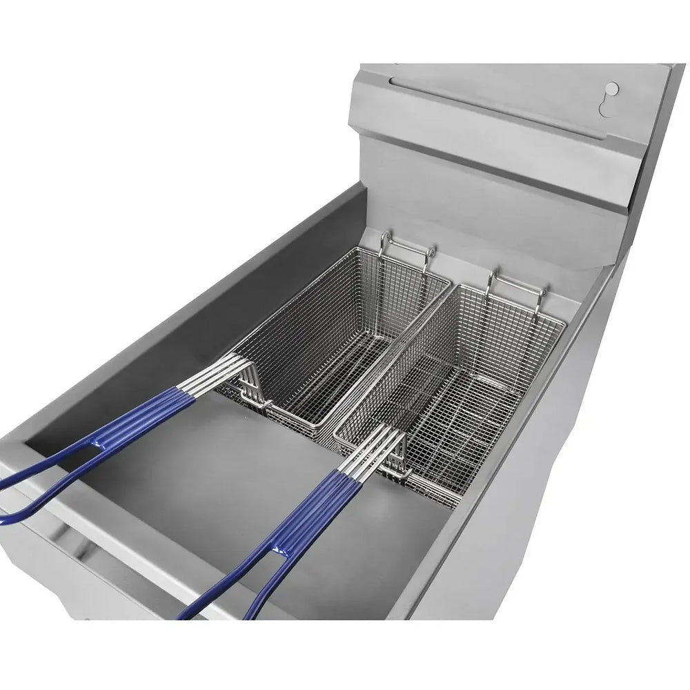 KRD Twin Basket Professional Free standing Fryer with two baskets and stainless steel finish, designed for high-volume frying.