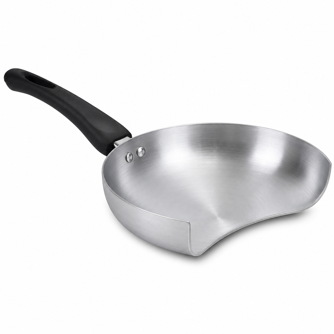 KRD Kebab Cut Aluminium Frying Pan Catcher Scoop 24cm with wooden handle, ideal for commercial catering equipment.