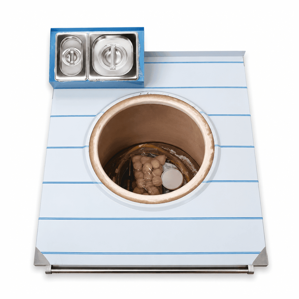 Small stove with a pot on a white background
