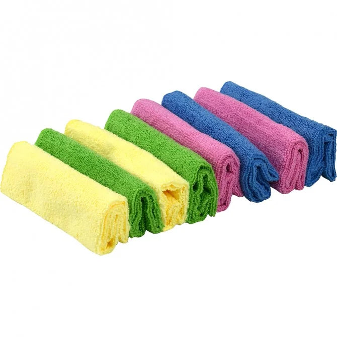 Micro Fibre Mop Cloth 8 Pack featuring assorted colors: yellow, green, blue, and pink, dimensions 30 cm x 30 cm.