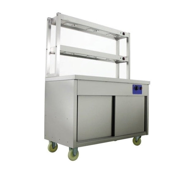 KRD Mobile Flat Top Hot Cupboard with 2 tier Heated Gantry 150cm