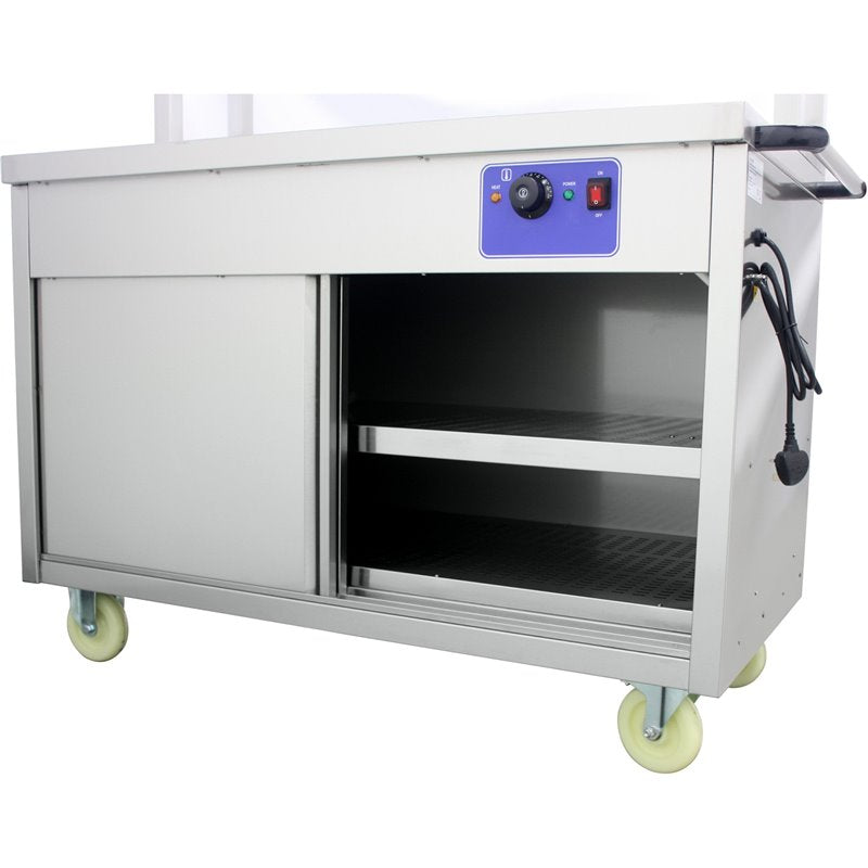 KRD Mobile Flat Top Hot Cupboard with 2 tier Heated Gantry 150cm