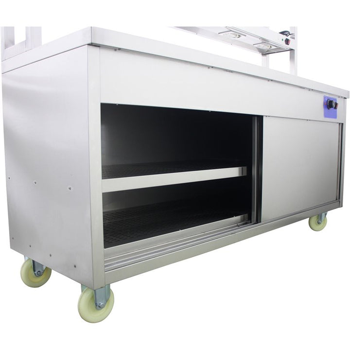 KRD Mobile Flat Top Hot Cupboard with 2 tier Heated Gantry 180cm