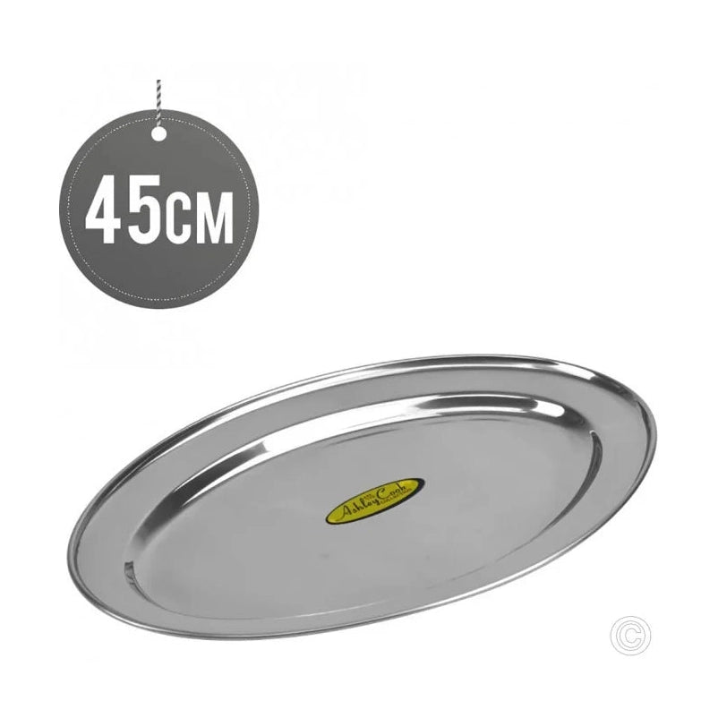 Oval Stainless Steel Round Serving Tray 45cm