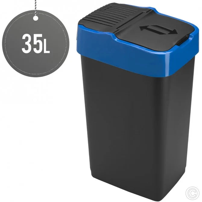 35L Plastic Swing Bin for Recycling Kitchen Rubbish Waste Dustbin with Blue Lid