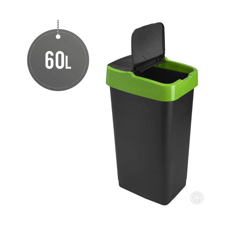 Plastic Swing Bin for Recycling Kitchen Rubbish Waste Dustbin with Lid (Green &amp; Blue, 2 x 60L)