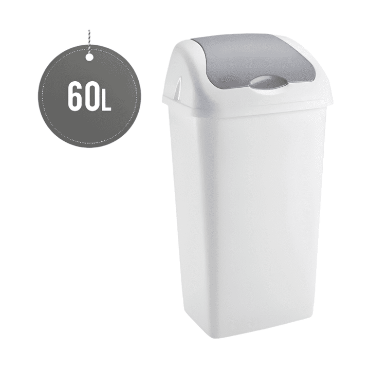 Plastic Swing Bin for Home &amp; Kitchen Rubbish Waste(White &amp; White, 2x 60L)