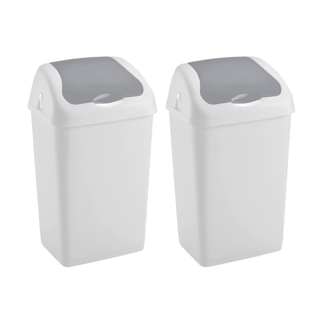 Plastic Swing Bin for Home &amp; Kitchen Rubbish Waste(White &amp; White, 2x 35L)